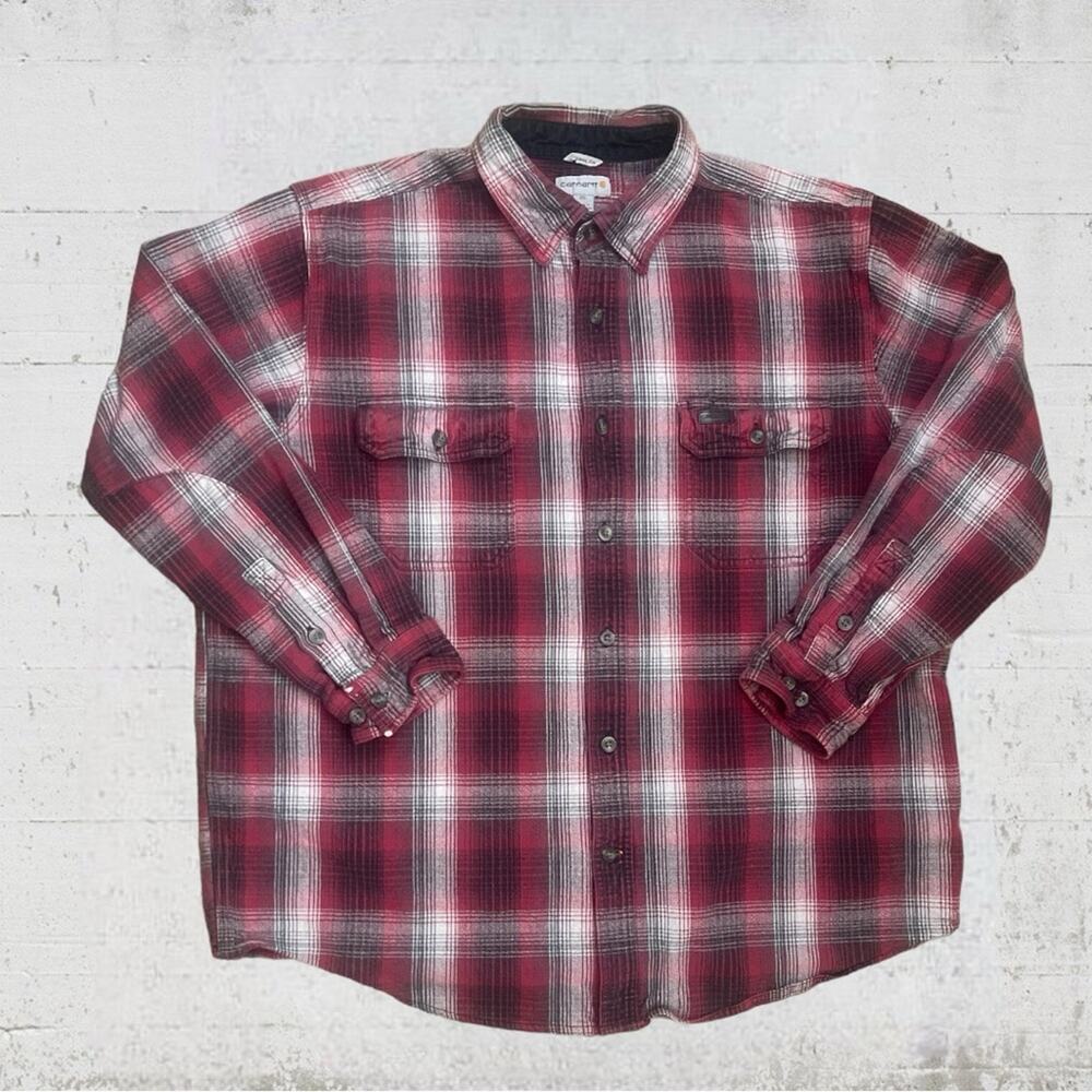 VTG Men’s Carhartt Heavyweight Cotton Plaid Button Up Size 2XL Grunge Streetwear